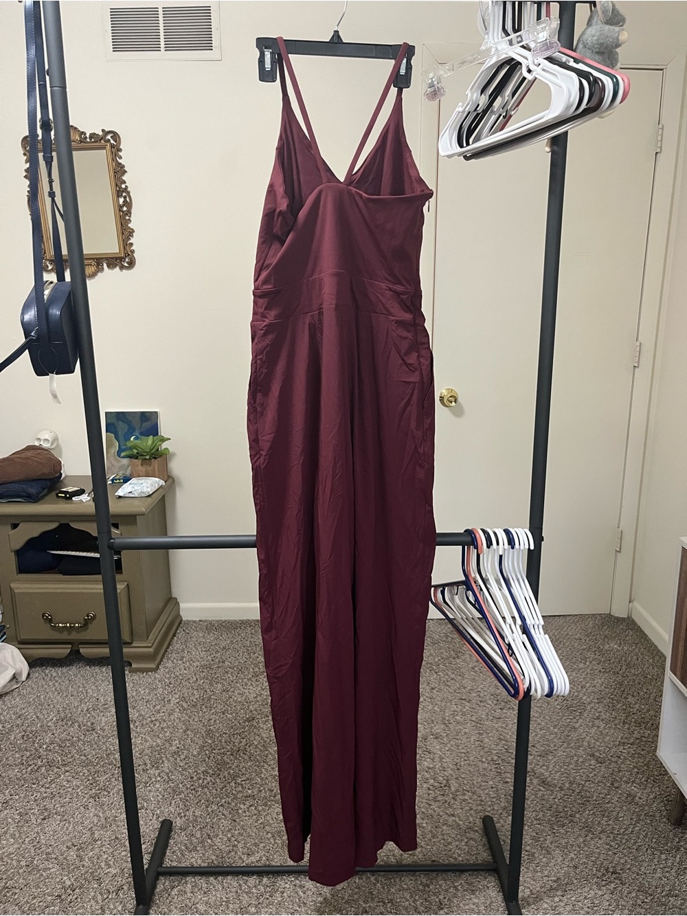 HALARA V-Neck Wide-Leg Jumpsuit in Wine - Picture 3 of 4